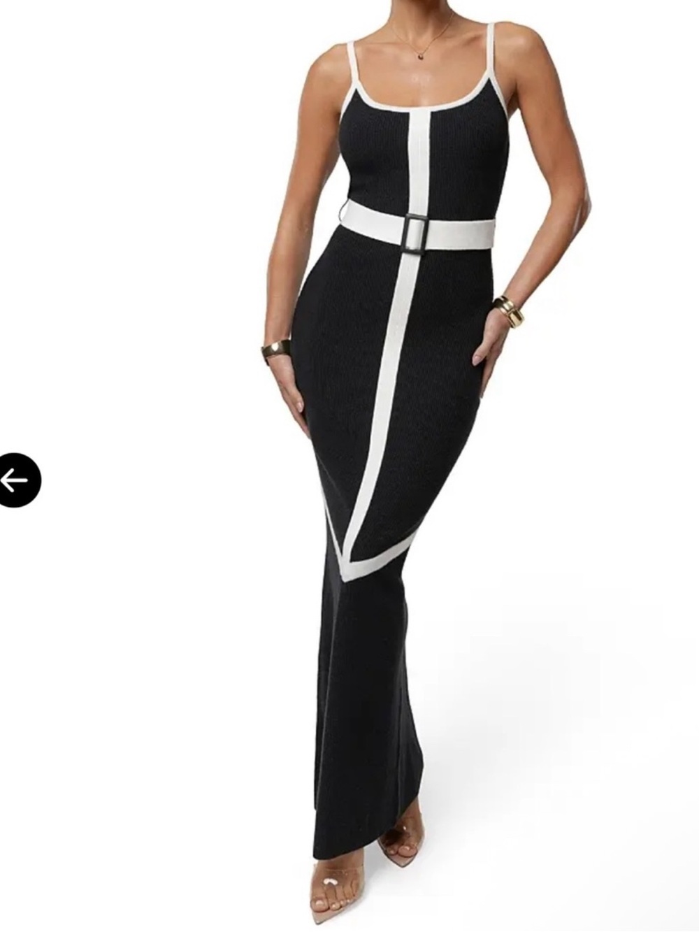 JLUXLABEL Black and Ivory Belted Cami Maxi Dress